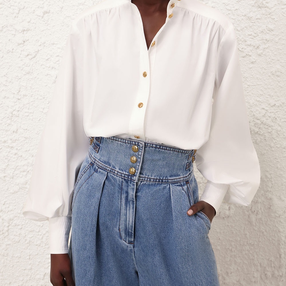 Zimmermann Ivory Blouse with Gold Buttons